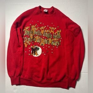 Vintage 90s Jerzees Ugly Christmas Sweatshirt Red Size L Made in USA